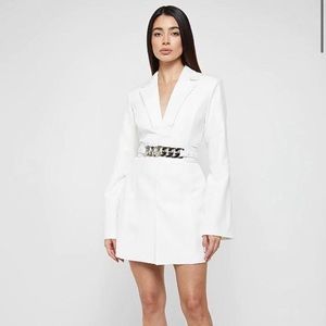 White Chain Belted Blazer Dress- Maniere de Voir